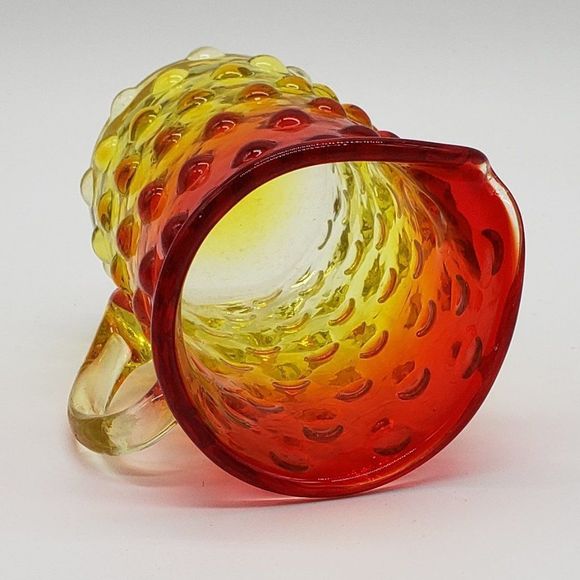Mini Amberina Vintage Hand Blown Hobnail Glass Pitcher or Vase w/Applied Handle - Picture 7 of 14